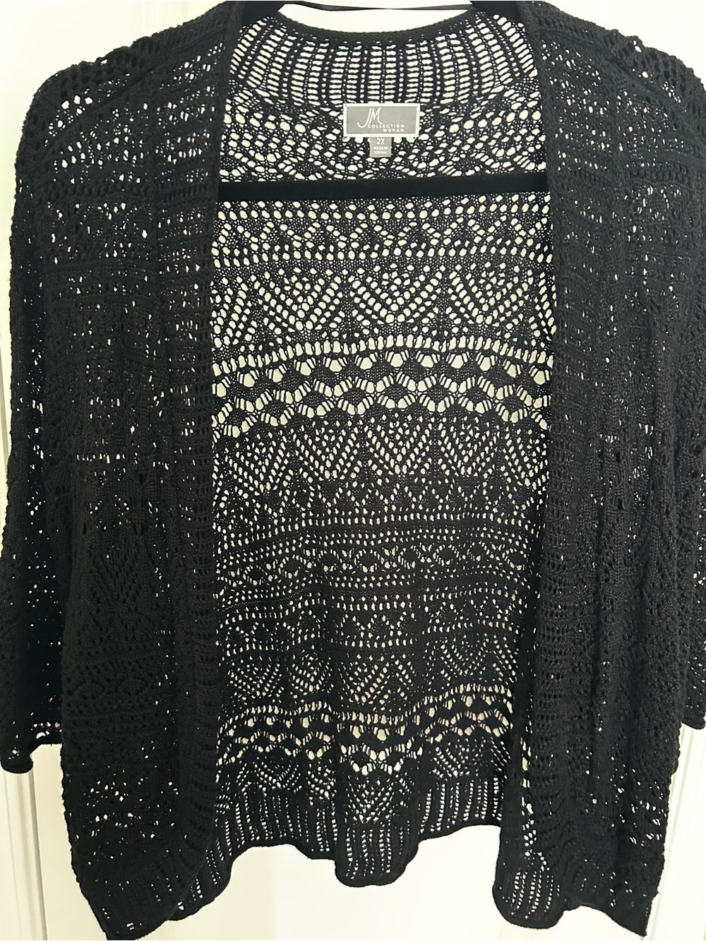 JM Collection Black Open-Weave Crochet Cardigan Size 2X
